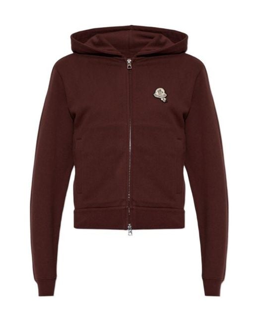 Moncler Red Logo Patch Zip-Up Hoodie