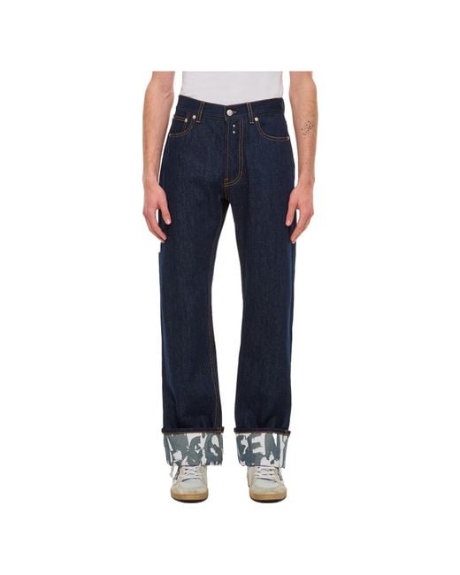 McQueen Blue Mcqueen Graffiti Straight Jeans for men
