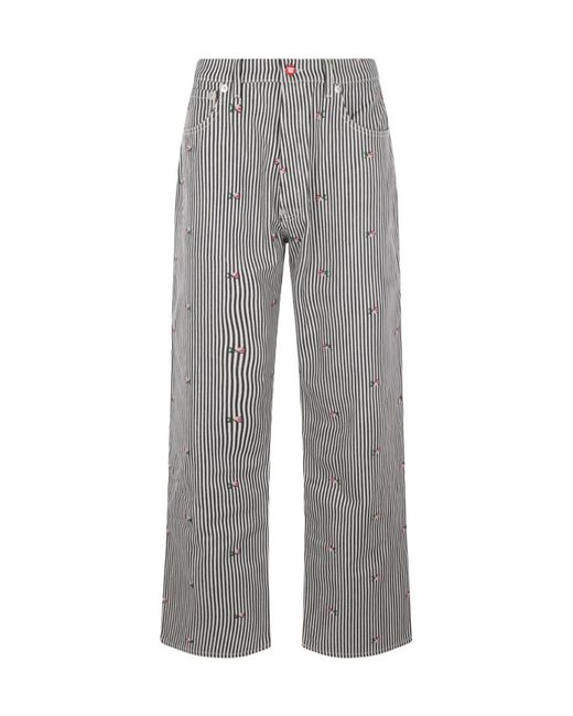 KENZO Gray Striped Straight-Leg Trousers for men