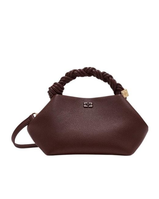 Ganni Brown Small Bou Logo Detailed Twisted-Handle Tote Bag