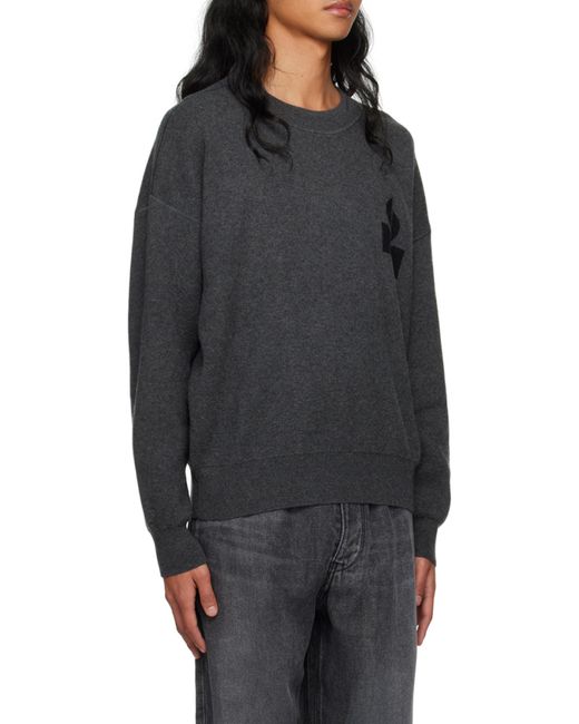 Isabel Marant Gray Logo Intarsia Knitted Crewneck Jumper for men