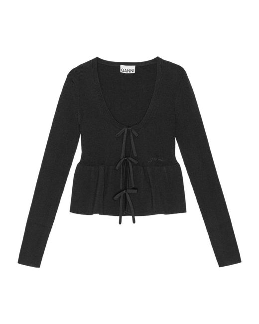 Ganni Black Ribbed Knit Cardigan