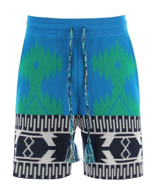 Alanui Blue Intarsia Motif Drawstring Shorts for men