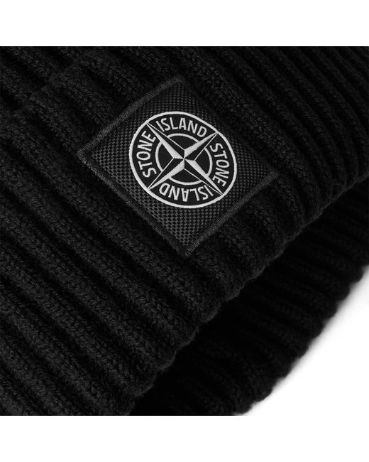 Stone Island Black Patch Beanie for men