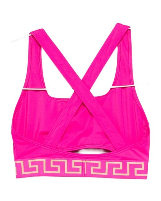 Versace Pink Greca Border Cut-Out Detailed Bikini Top