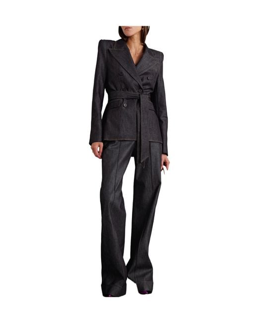 Adam Lippes Black Belted Double-Breasted Denim Jacket