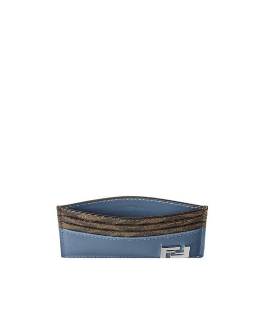 Fendi Blue Ff Logo Plaque Squared Card Holder for men