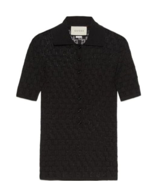 Gucci Black Geometric G Knitted Polo Shirt