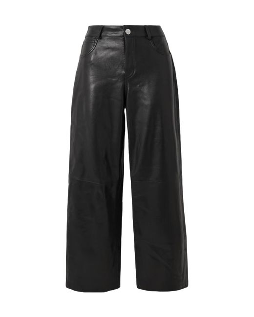 Nour Hammour Black Milo Patchwork Leather Wide-Leg Casual Pants