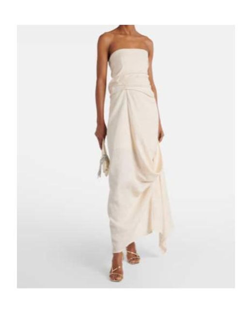 Staud White Caravaggio Draped Linen Maxi Dress