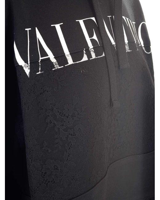 Valentino Blue Logo-Print Lace Insert Hoodie