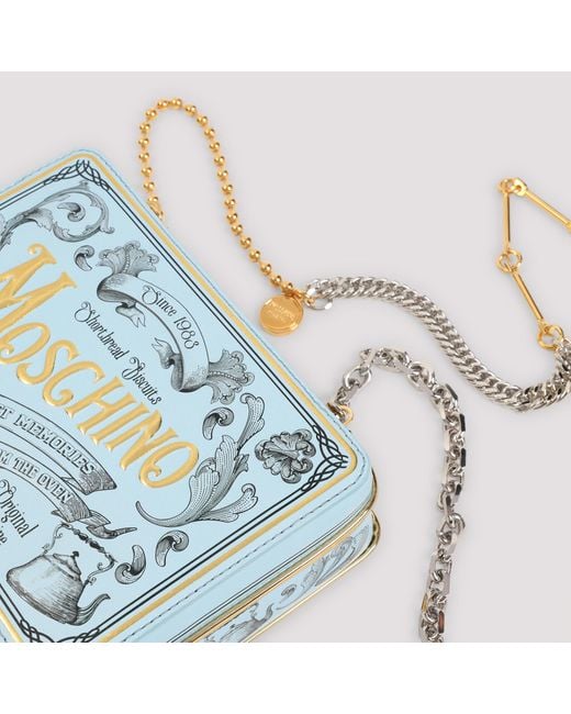 Moschino Blue Logo-Embossed Chain-Link Clutch Bag