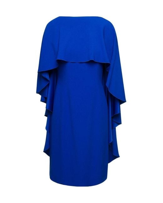 Alberta Ferretti Blue Ruffle-Detailed Cape Design Dress