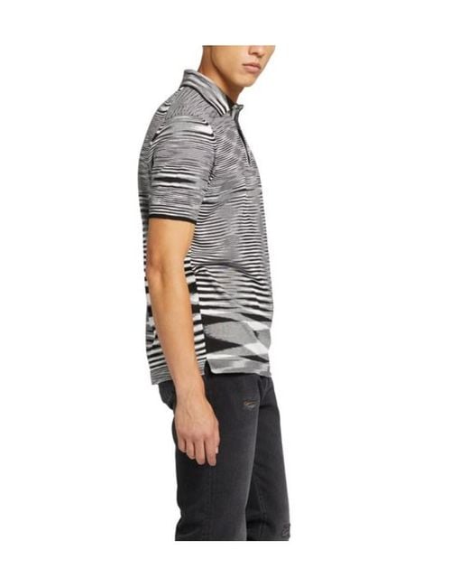 Missoni Gray Striped Short-Sleeved Polo Shirt for men