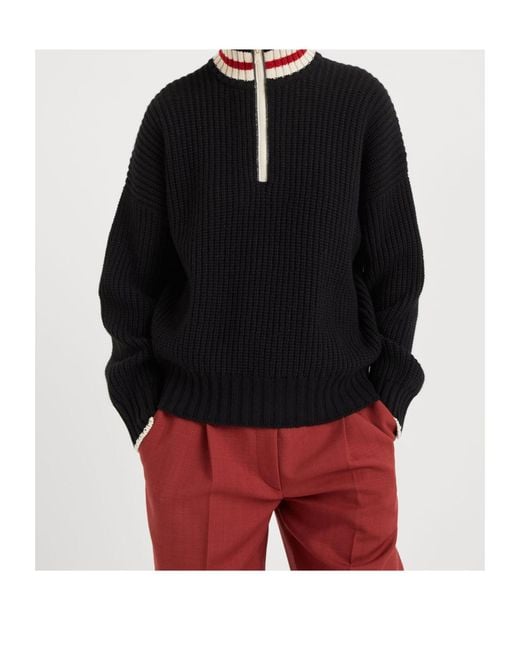 Brunello Cucinelli Red Striped Ribbed Knit Cashmere Sweater