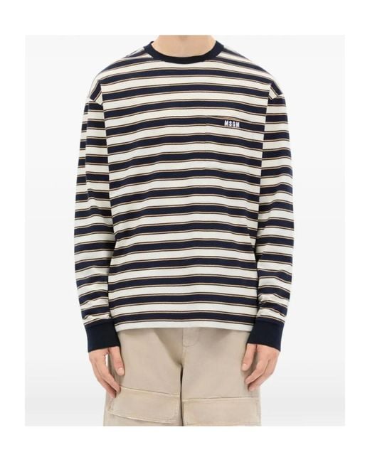 MSGM Gray Long-Sleeved Striped T-Shirt for men