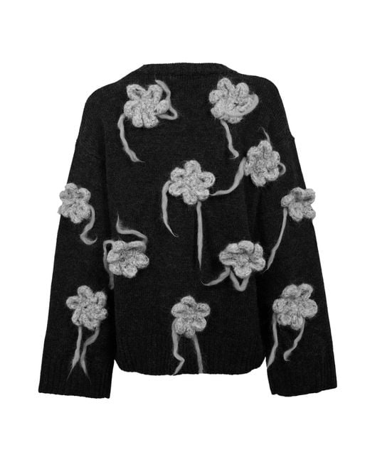 Ganni Black Crochet Crew Sweatshirt