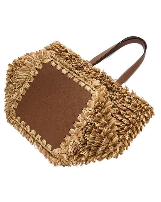 Valextra Brown Wavy Raffia Tote Bag