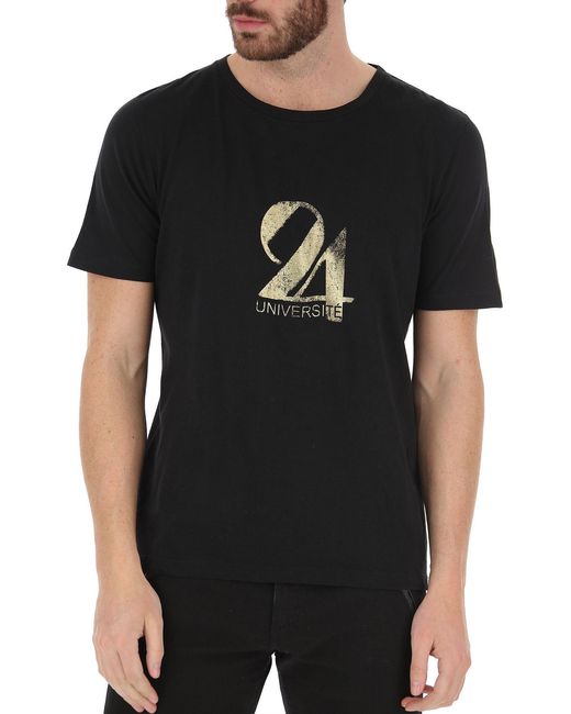 Saint Laurent Black Cotton Printed T-Shirt With Round Neck for men