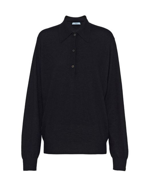 Prada Blue Long Sleeved Knitted Polo Shirt