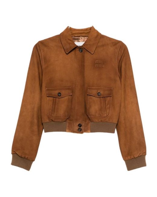 Miu Miu Brown Patch Pocket Copped Jacket