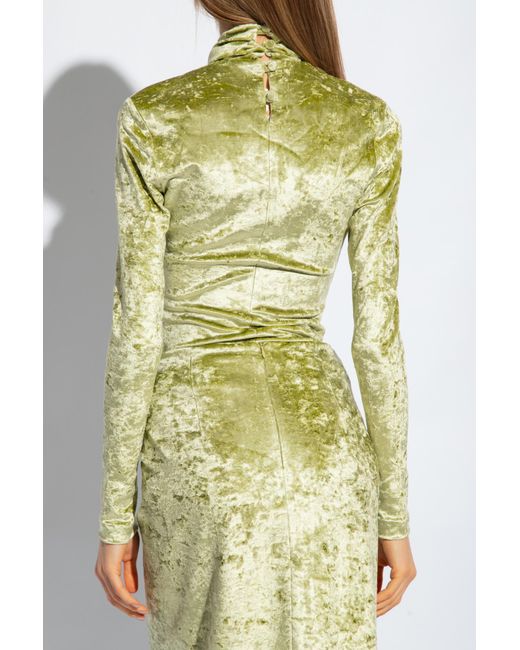 Nanushka Green Iride Twist-Front Crushed Velvet Top