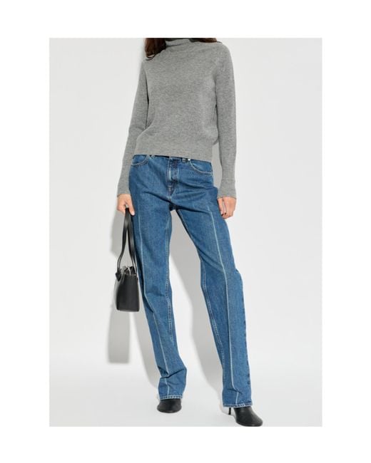 Victoria Beckham Gray Roll-Neck Logo-Detailed Sweater