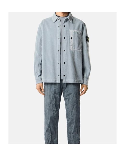 Stone Island Blue Logo Patch Corduroy Shirt for men