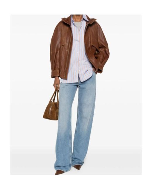 Nour Hammour Brown Patchwork Leather Jacket