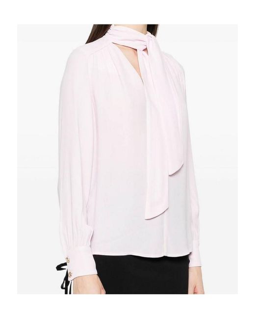 Elisabetta Franchi White Piping Tie-Neck Georgette Blouse