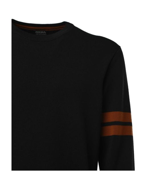 Zegna Black Wool Round-Neck Pullover for men