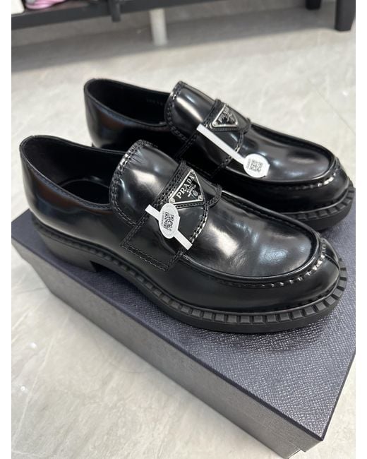 Prada Black Chocolate Brushed Leather Loafers for men