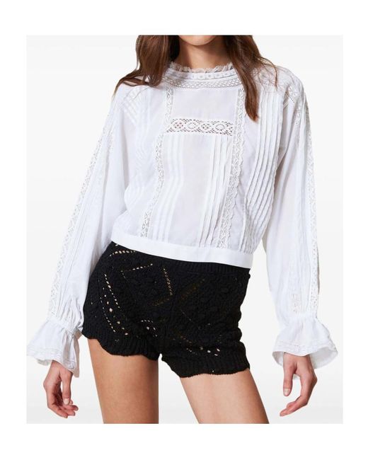Twinset White Mock Neck Sweater With Embroidery