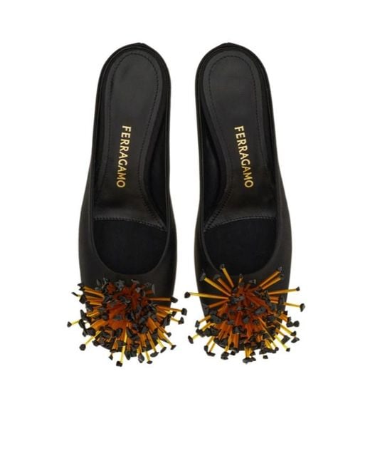 Ferragamo Black Ferragamo Safi Embellished Heel Mules