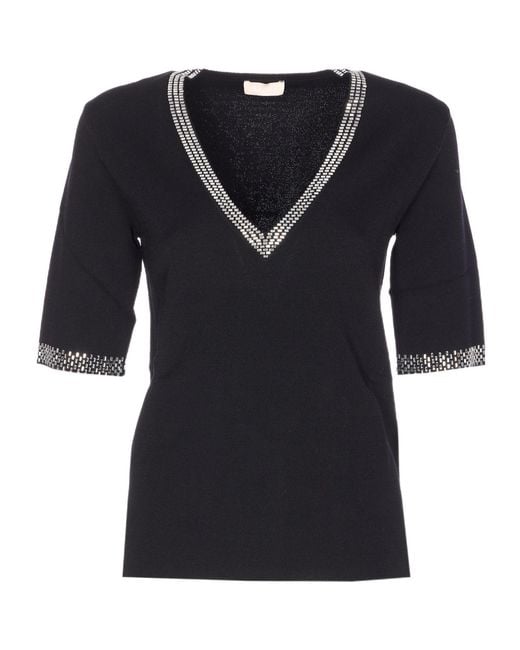 Liu Jo Black Embellished V-Neck Jumper