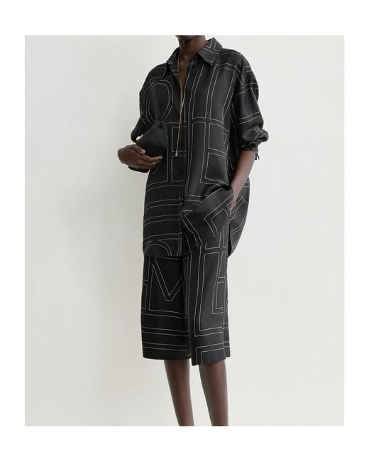 Totême Black Monogram-Embroidered Silk Shirt