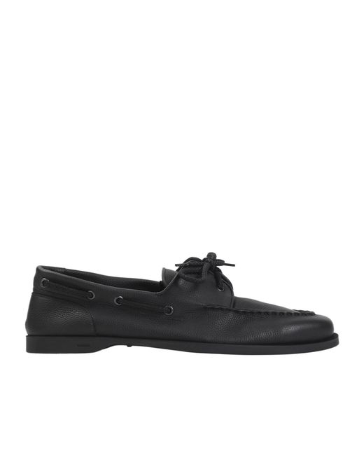 John Lobb Black Round-Toe Boat Shoes for men