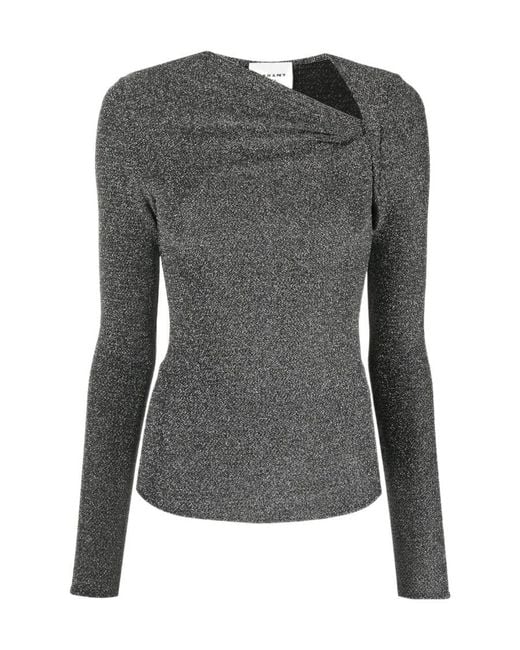 Isabel Marant Gray Shimmer Asymmetric-Neck Top
