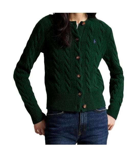 Polo Ralph Lauren Green Pony-Embroidered Cable-Knit Cardigan