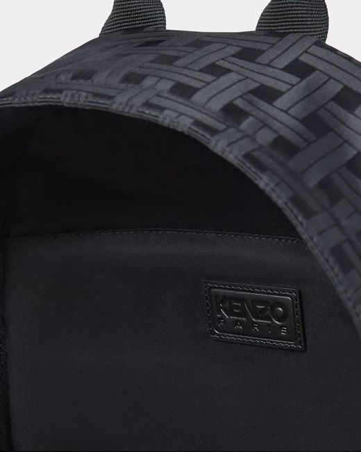 KENZO Blue Woven-Pattern Zipped Backpack for men