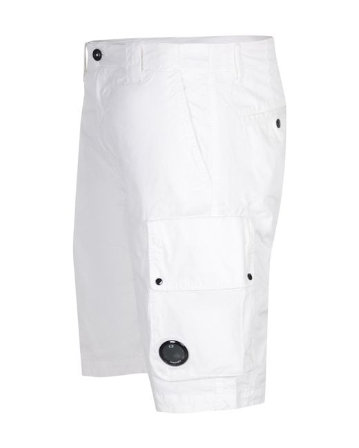 C P Company White Lens Pocket Cargo Shorts for men
