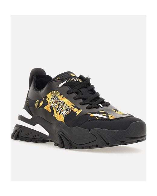 Versace Jeans Black Barocco-Print Sneakers for men