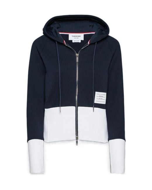 Thom Browne Blue Logo Patch Zipped Hoodie