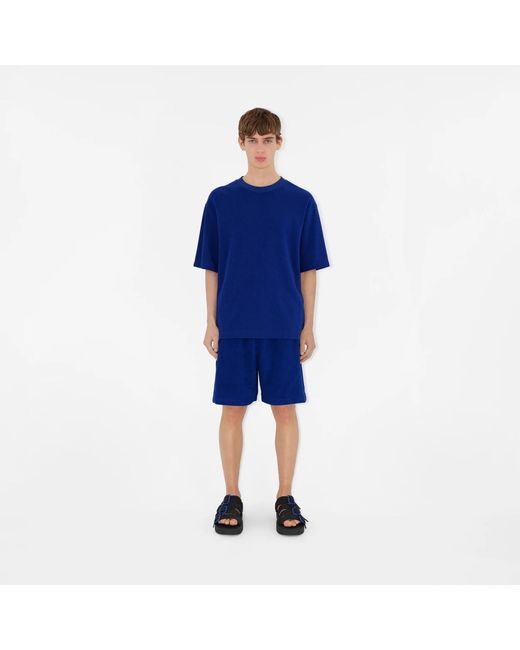 Burberry Blue Ekd-Motif Crewneck Towelling T-Shirt for men