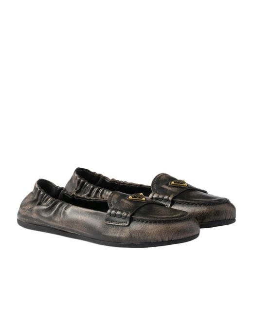 Prada Black Triangle-Logo Loafers