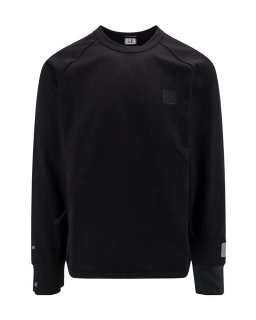 C P Company Black Logo Patch Crewneck Sweatshirt for men