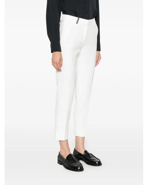 Peserico White Casual Trousers With Belt Loops