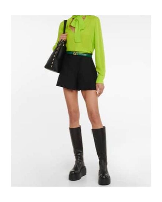 Valentino Green Cutout Silk Crêpe Blouse