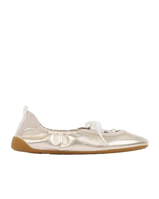 Chloé White Chloé Ruched Lace-Up Flat Shoes