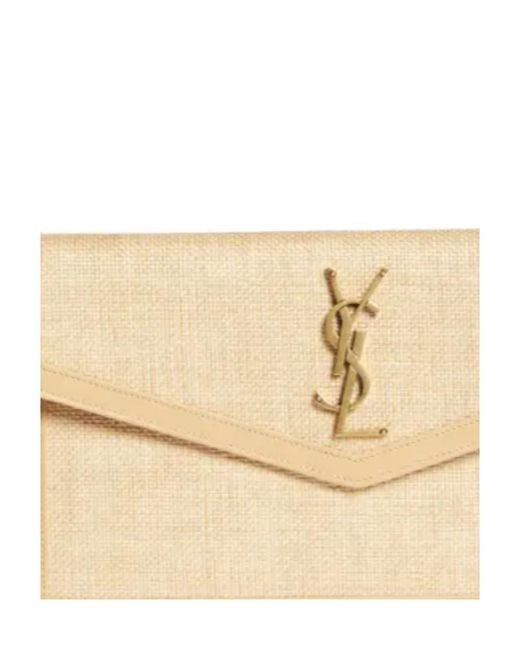 Saint Laurent Natural Uptown Raffia Envelope Clutch